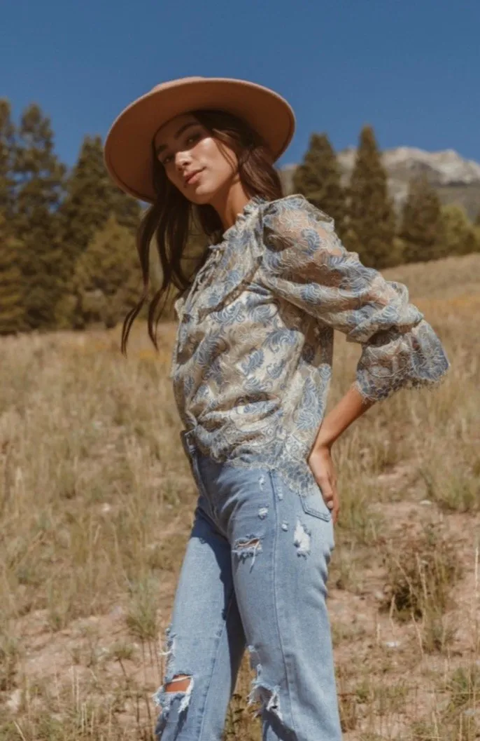 Lookin' Pretty Tie-Neck Lace Blouse