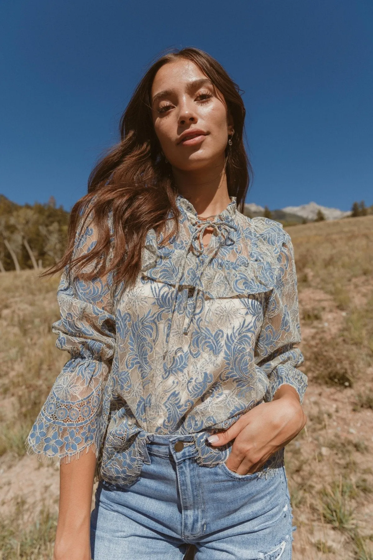 Lookin' Pretty Tie-Neck Lace Blouse