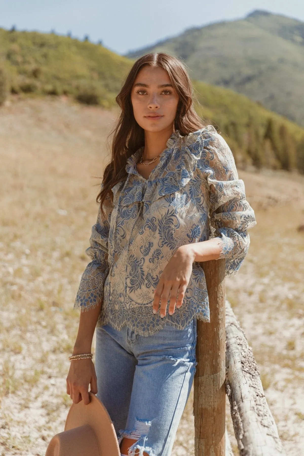 Lookin' Pretty Tie-Neck Lace Blouse