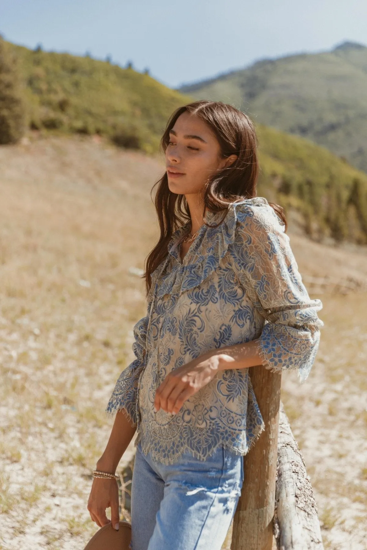 Lookin' Pretty Tie-Neck Lace Blouse