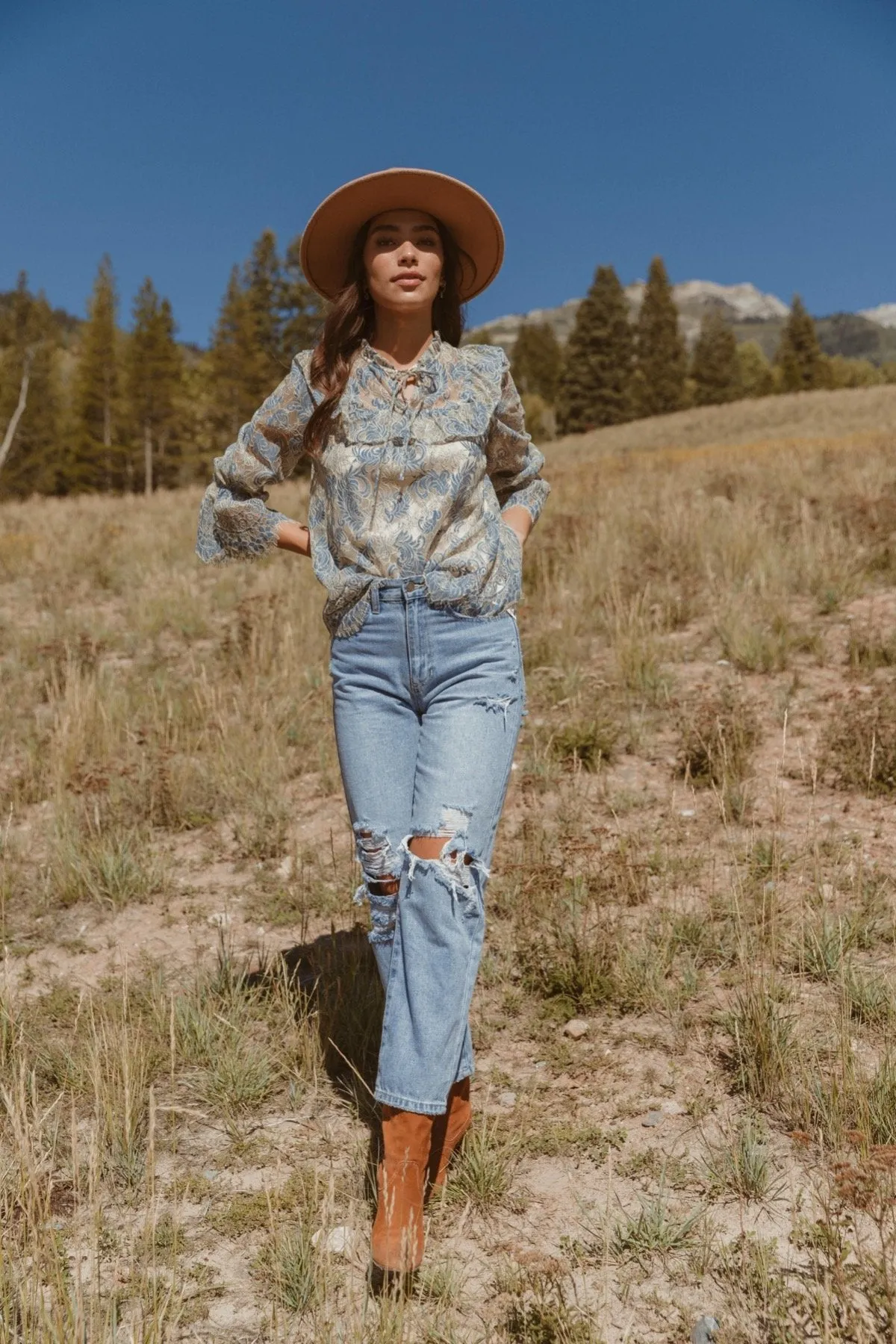 Lookin' Pretty Tie-Neck Lace Blouse