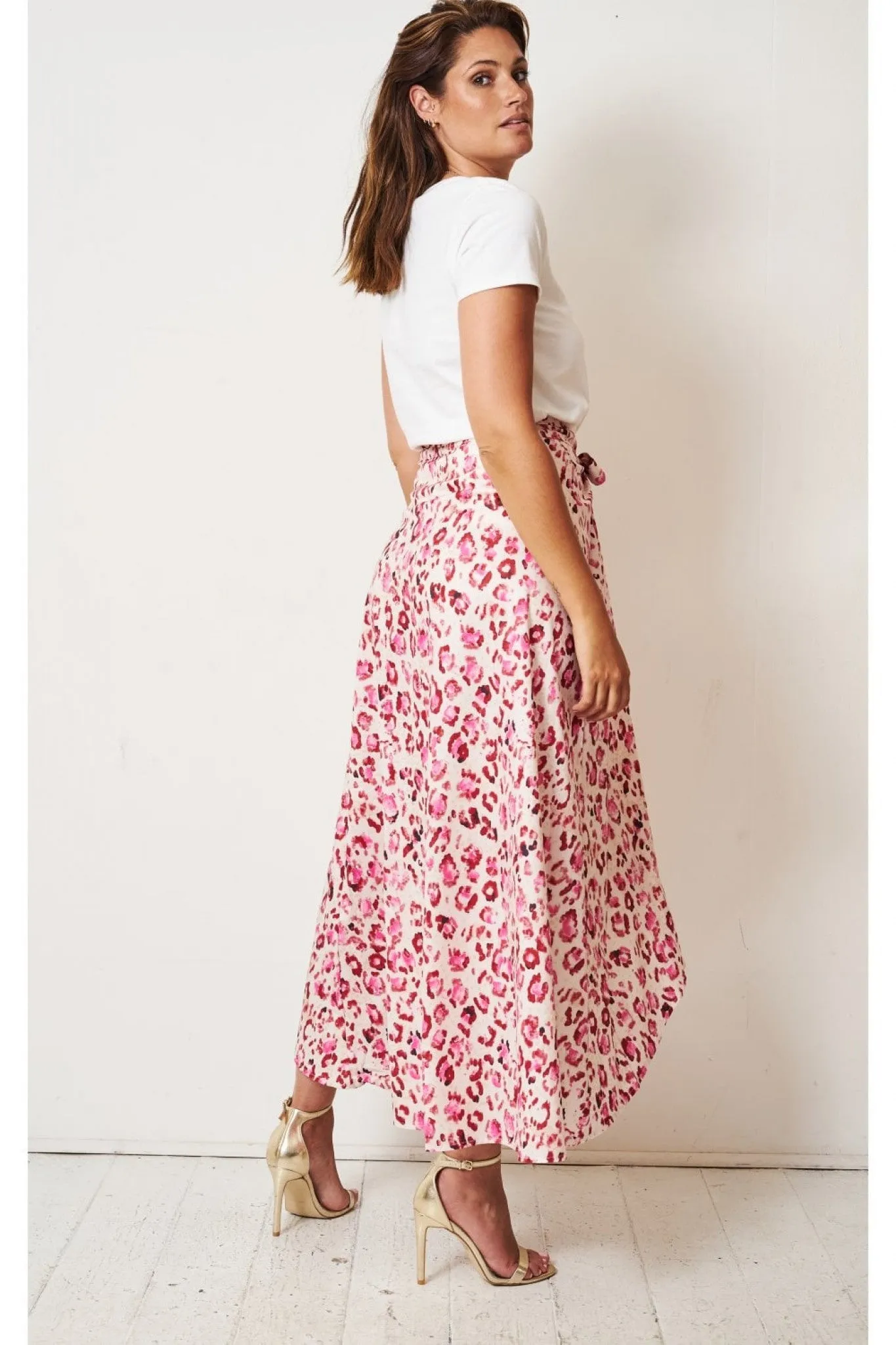 Love Frontrow Pink Leopard Print Maxi Wrap Skirt