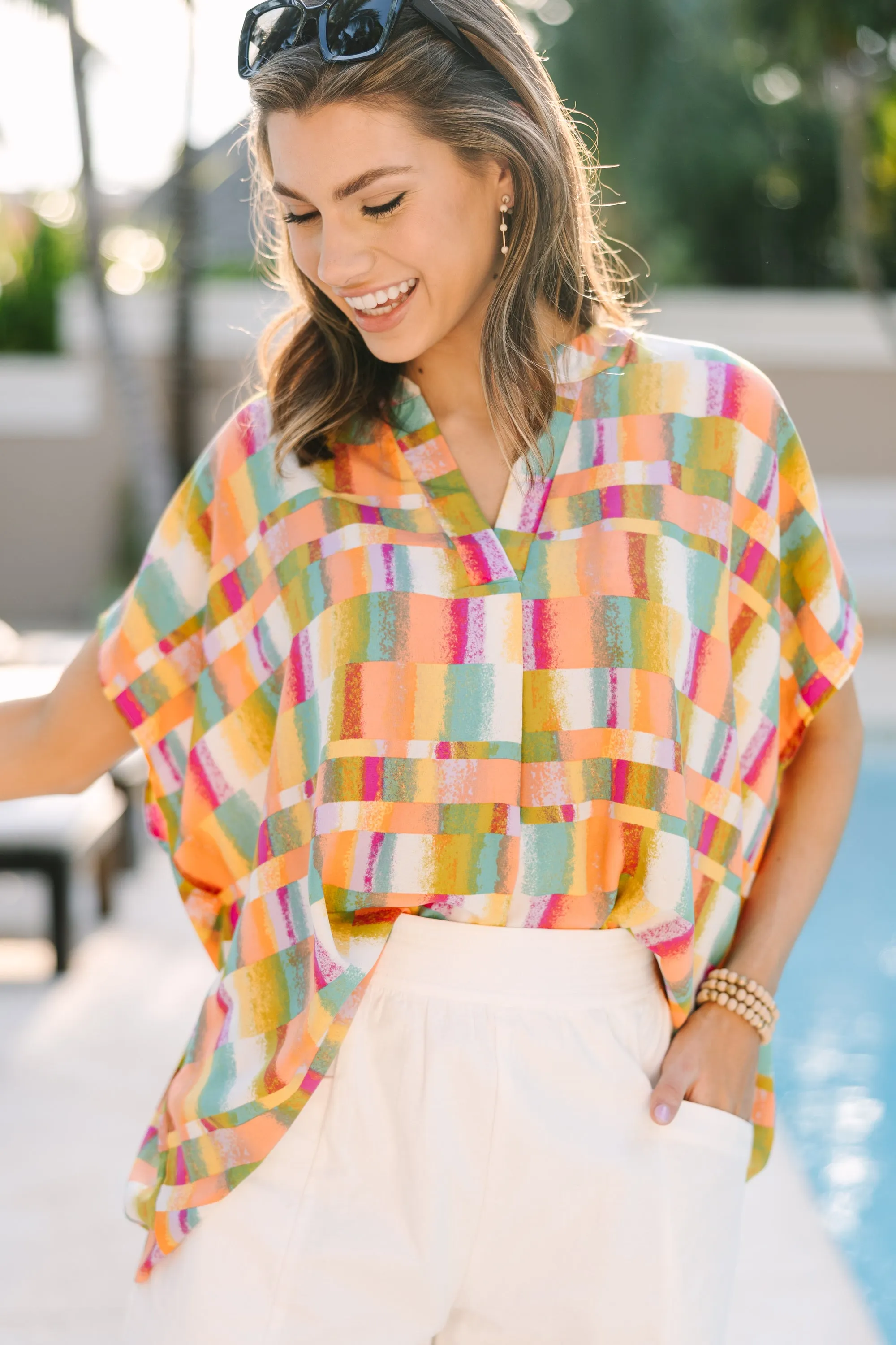 Love You Most Orange Geometric Blouse