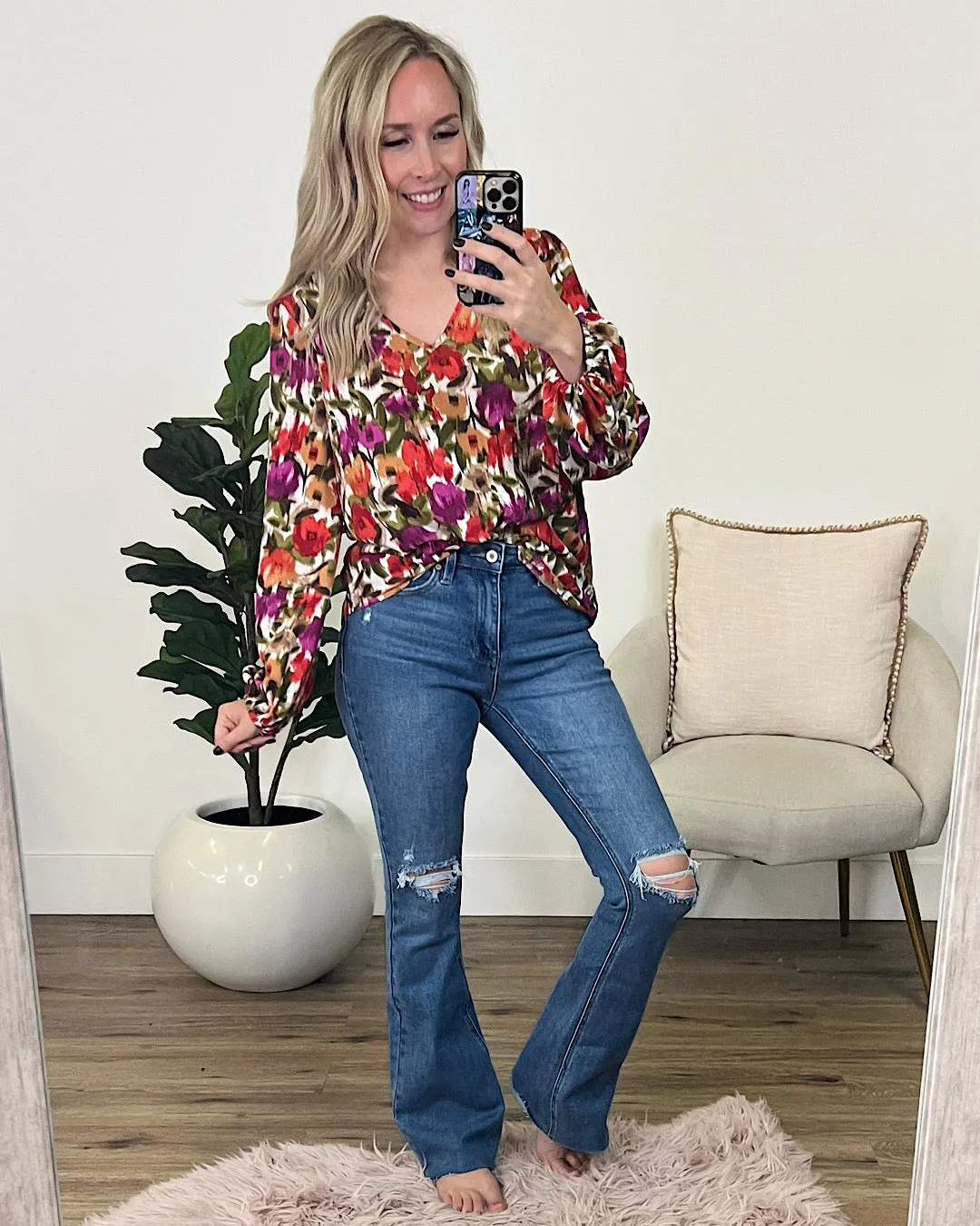 Macey Floral V Neck Blouse