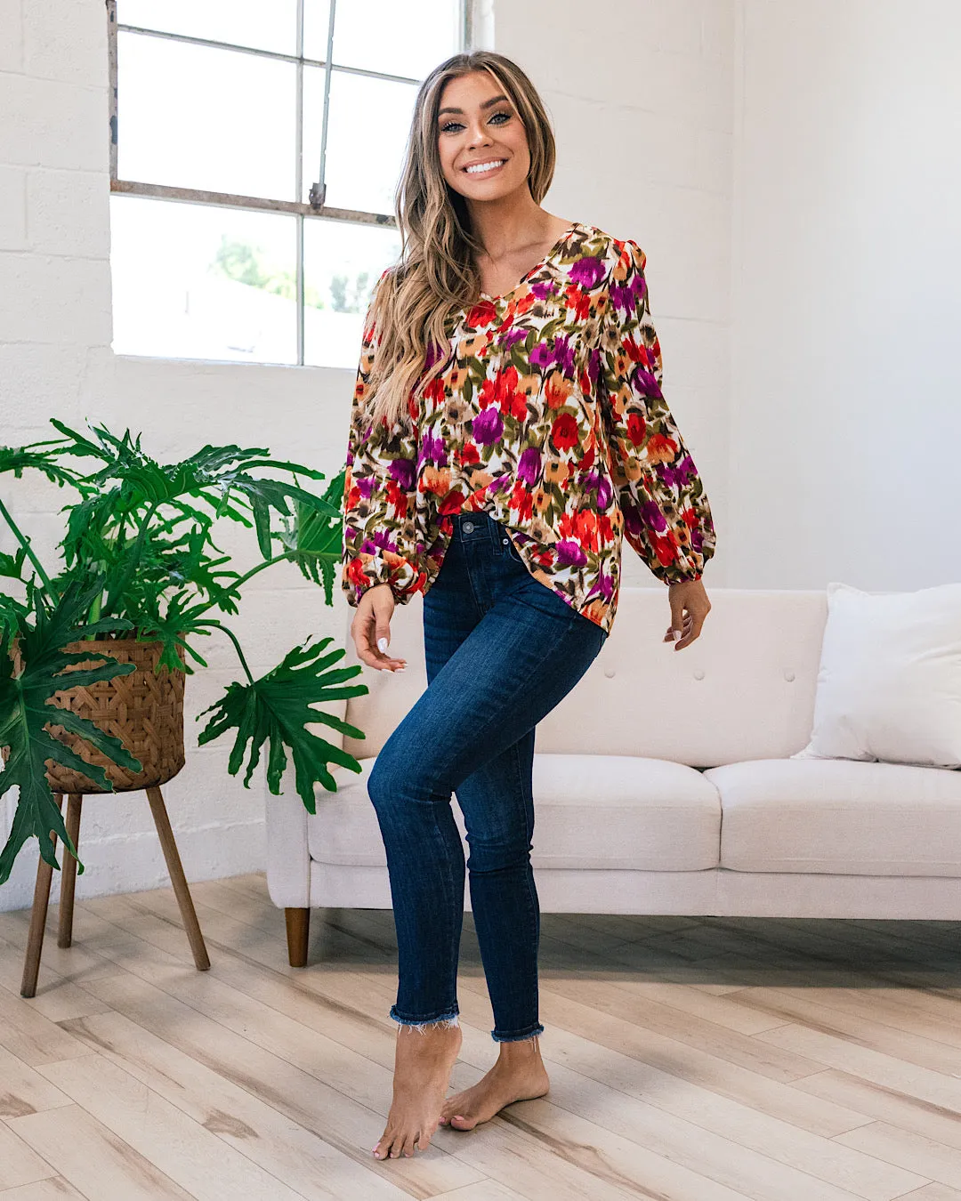 Macey Floral V Neck Blouse