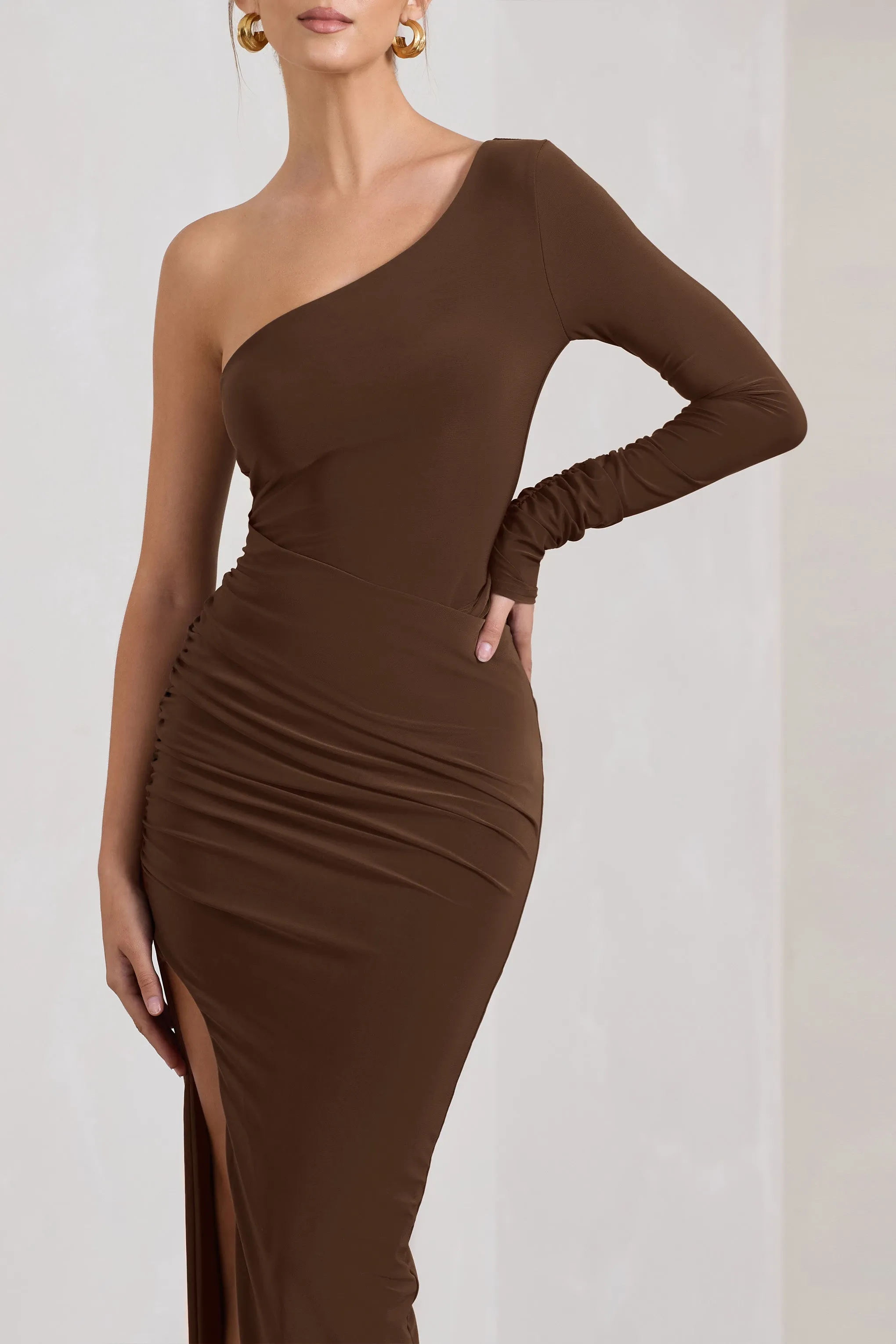 Mallory | Chocolate Brown Asymmetric Split Maxi Dress