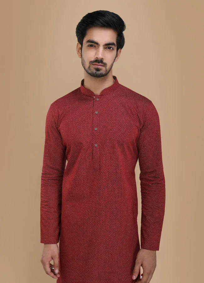 Manyawar Maroon Printed Kurta