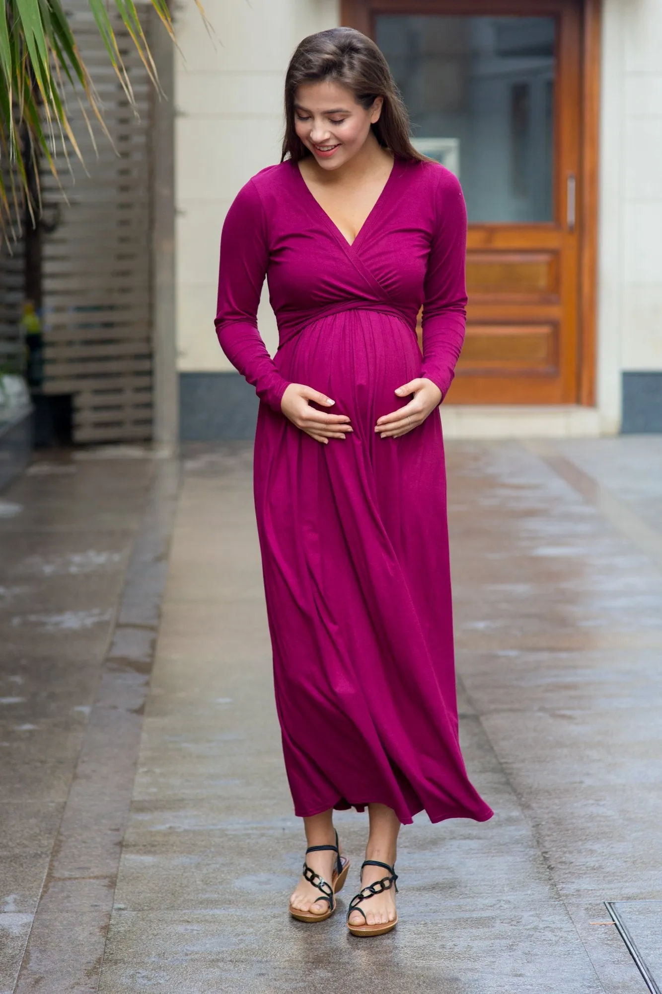 Maroon Berry Maternity & Nursing Maxi