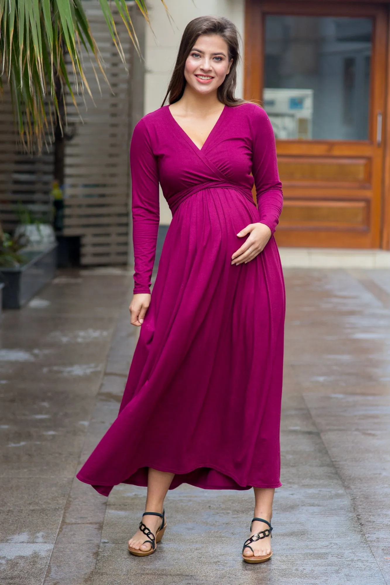 Maroon Berry Maternity & Nursing Maxi