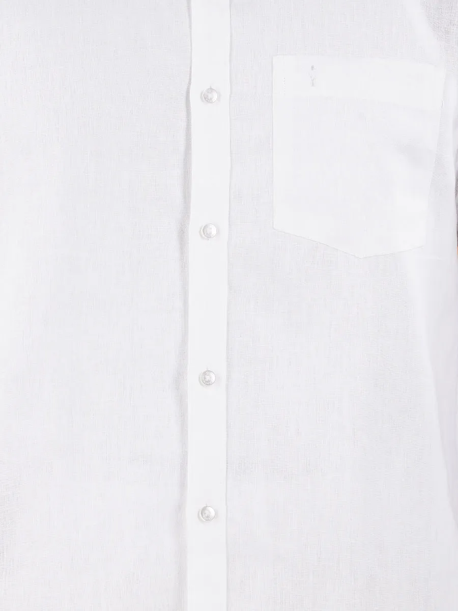 Mens Premium Pure Linen Shirt Full Sleeve with Double Dhoti White 770