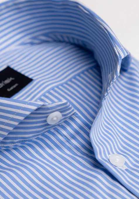 Mid Blue Pencil Stretch Stripes Shirt