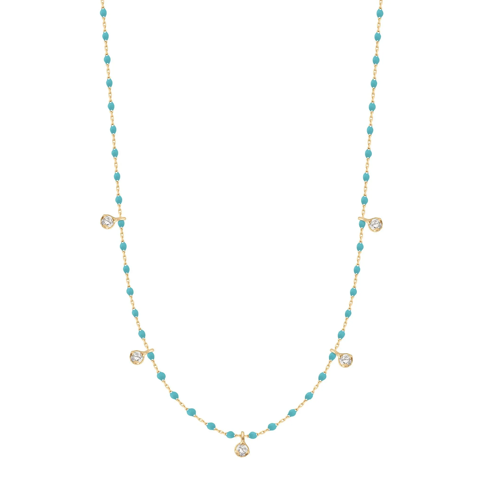 Mini Gigi Turquoise Green necklace, Yellow Gold 5 diamond, 21.7"