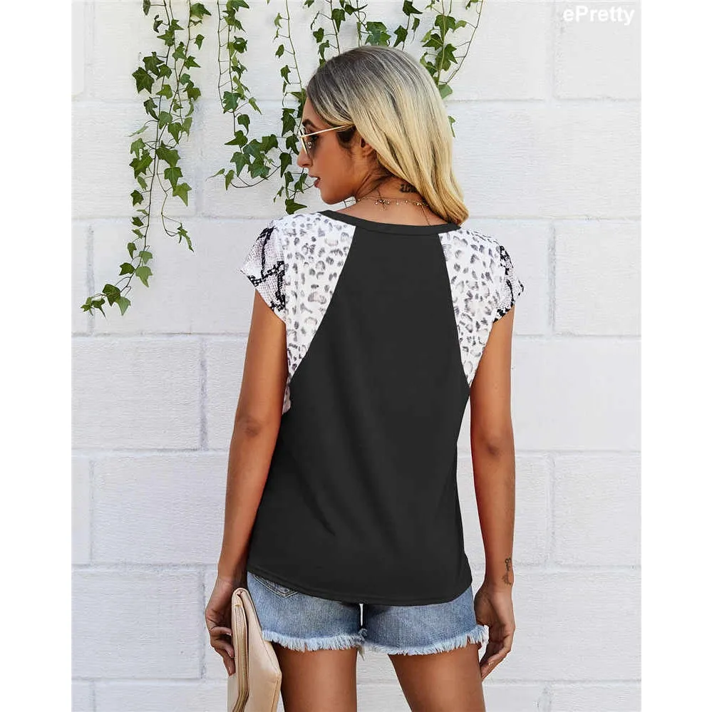 Mixed Print Braided Short Sleeve T-Shirt