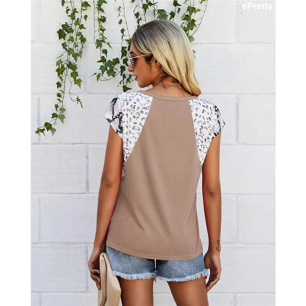 Mixed Print Braided Short Sleeve T-Shirt