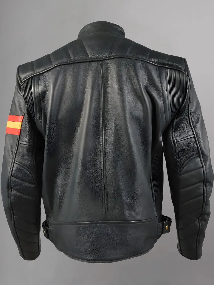 MOTORCYCLE LEATHER JACKET WITH PROTECTION.ARTICLES.SPAIN FLAG