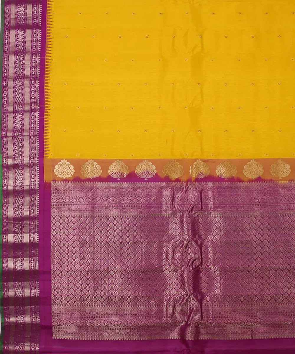 Mustard purple handwoven gadwal silk saree