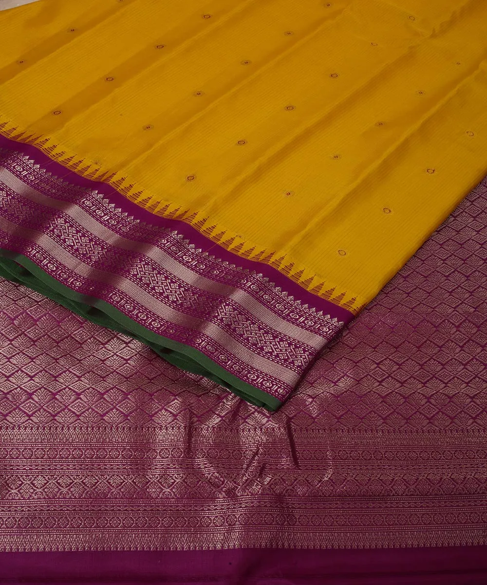 Mustard purple handwoven gadwal silk saree