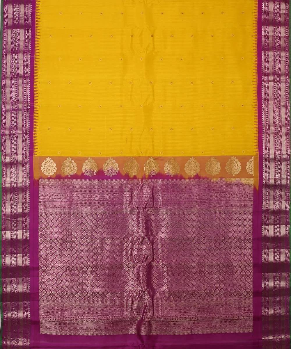 Mustard purple handwoven gadwal silk saree