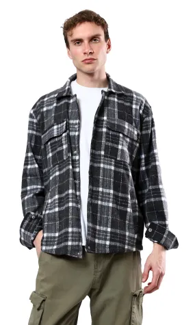 O177985 Black & White Tartan Casual Winter Shirt