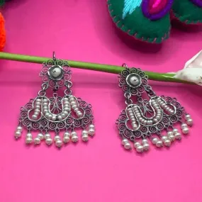 Oaxacan vintage Silver filigree earrings with pearls, circa 1960