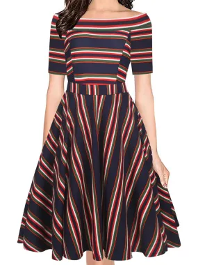 Off-Shoulder Patterned Flared Dress