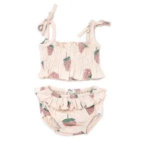 oh baby! Sunsuit Set - Strawberry Print - Sand Heather