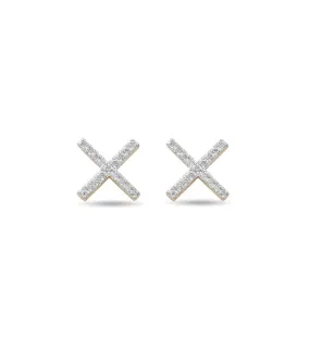 Pave X Yellow Gold Earrings