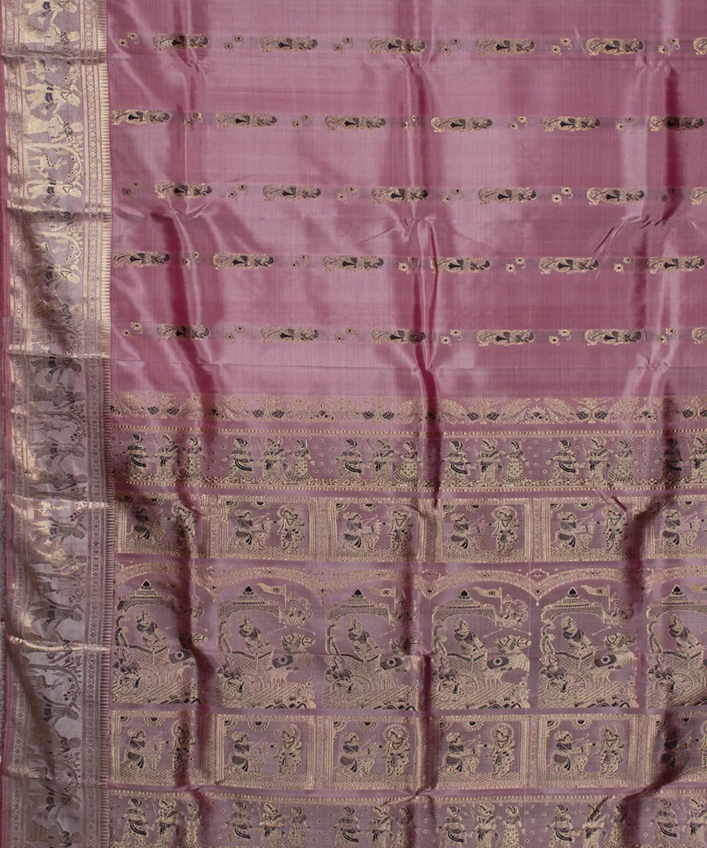 Peach handwoven swarnachari baluchari silk saree