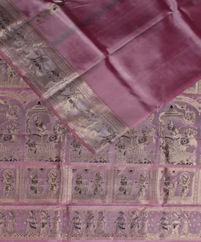 Peach handwoven swarnachari baluchari silk saree