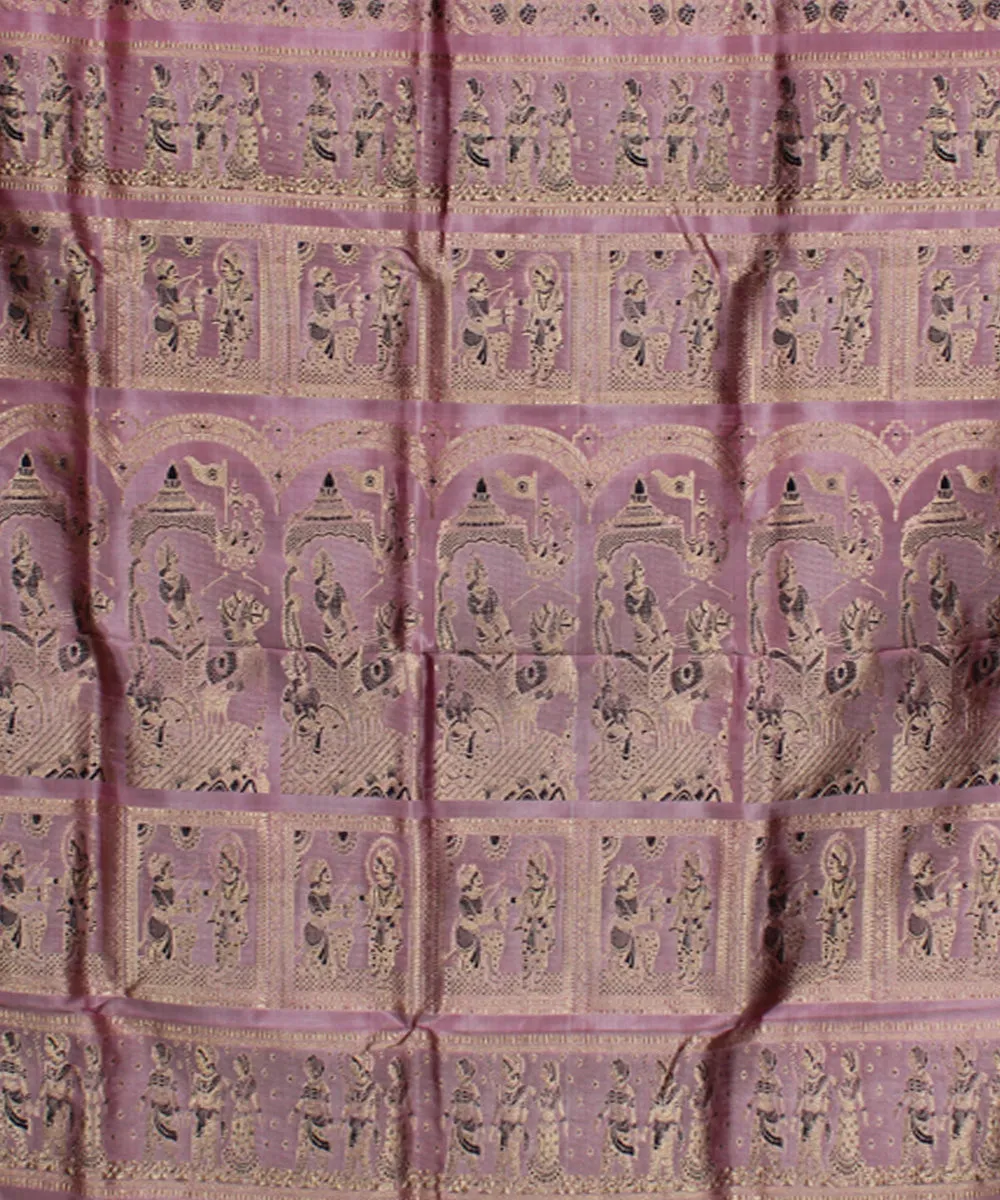 Peach handwoven swarnachari baluchari silk saree