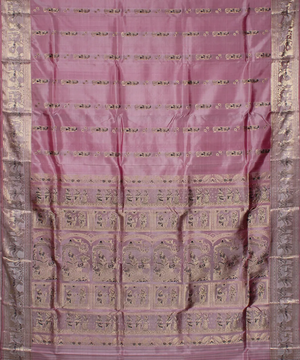 Peach handwoven swarnachari baluchari silk saree