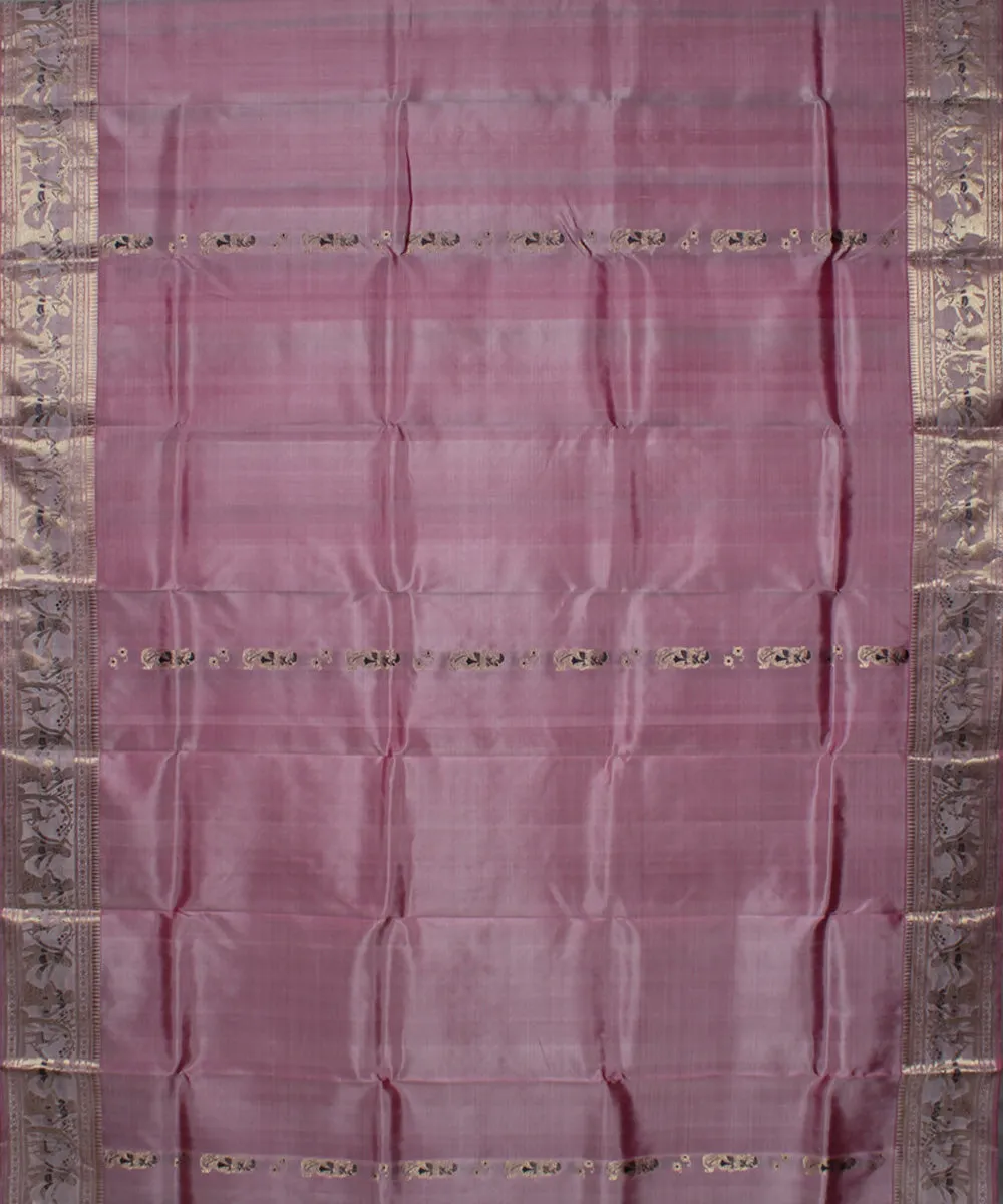 Peach handwoven swarnachari baluchari silk saree