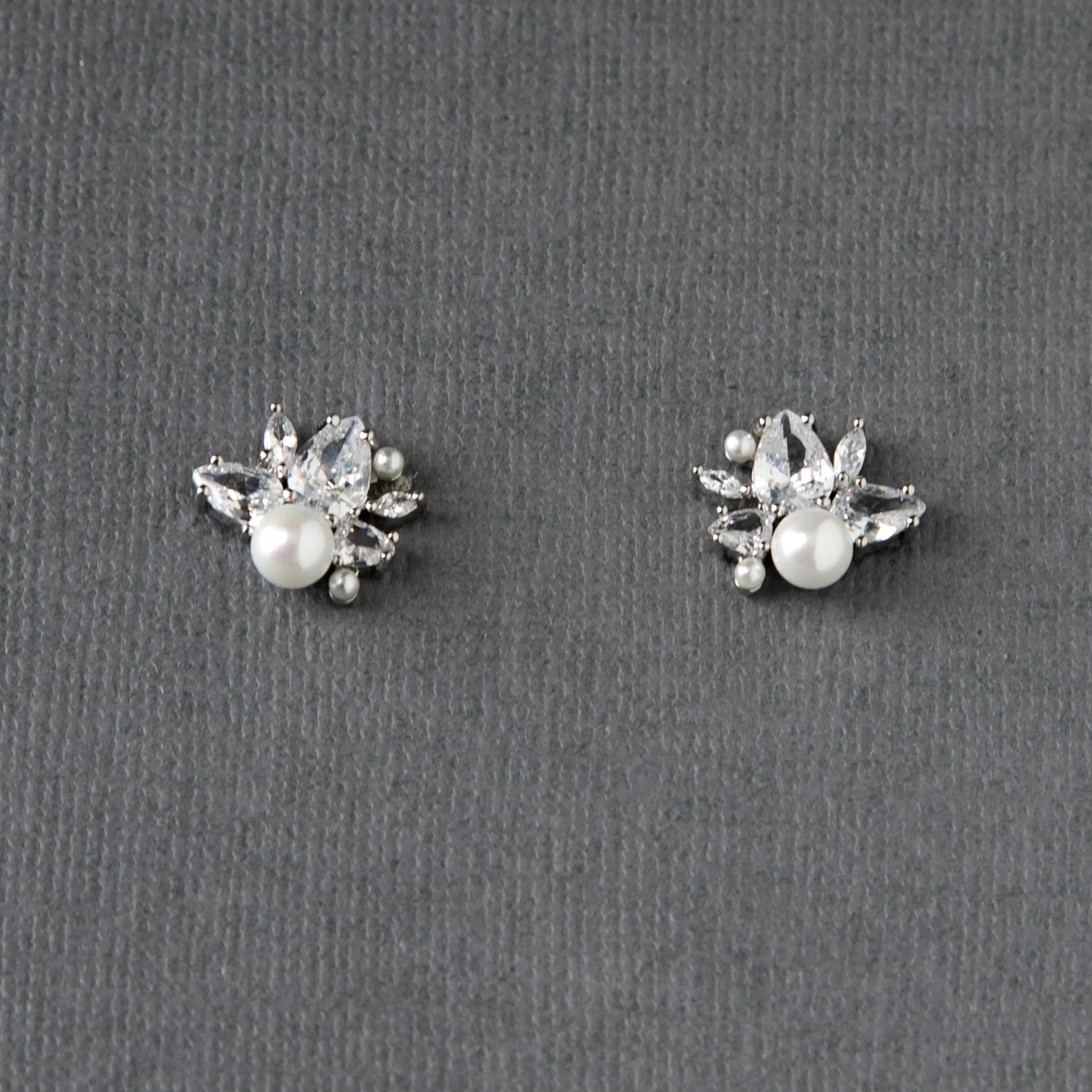 Pearl and CZ Cluster Stud Earrings