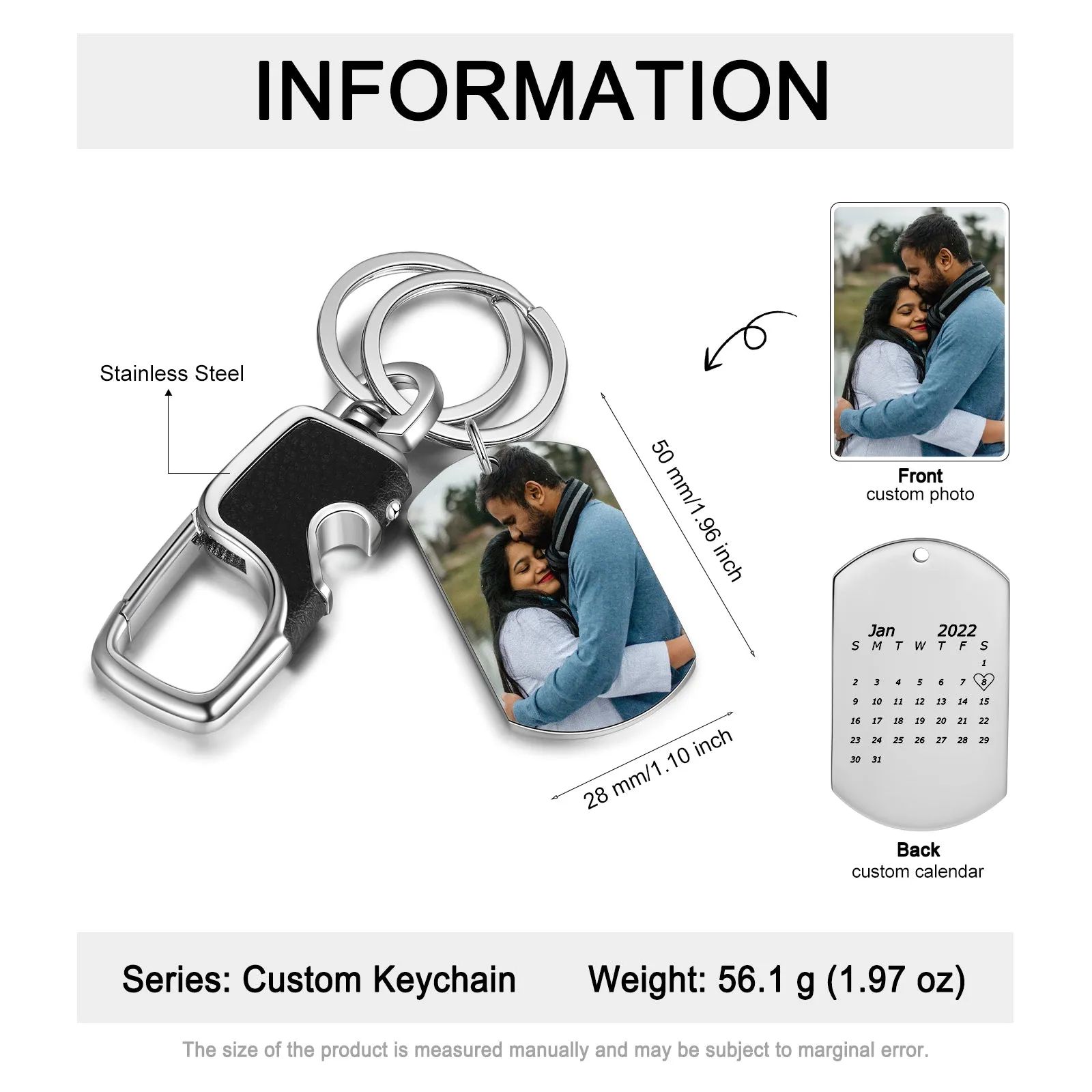 Personalized Photo and Date Keychain With Light and Bottle Opener