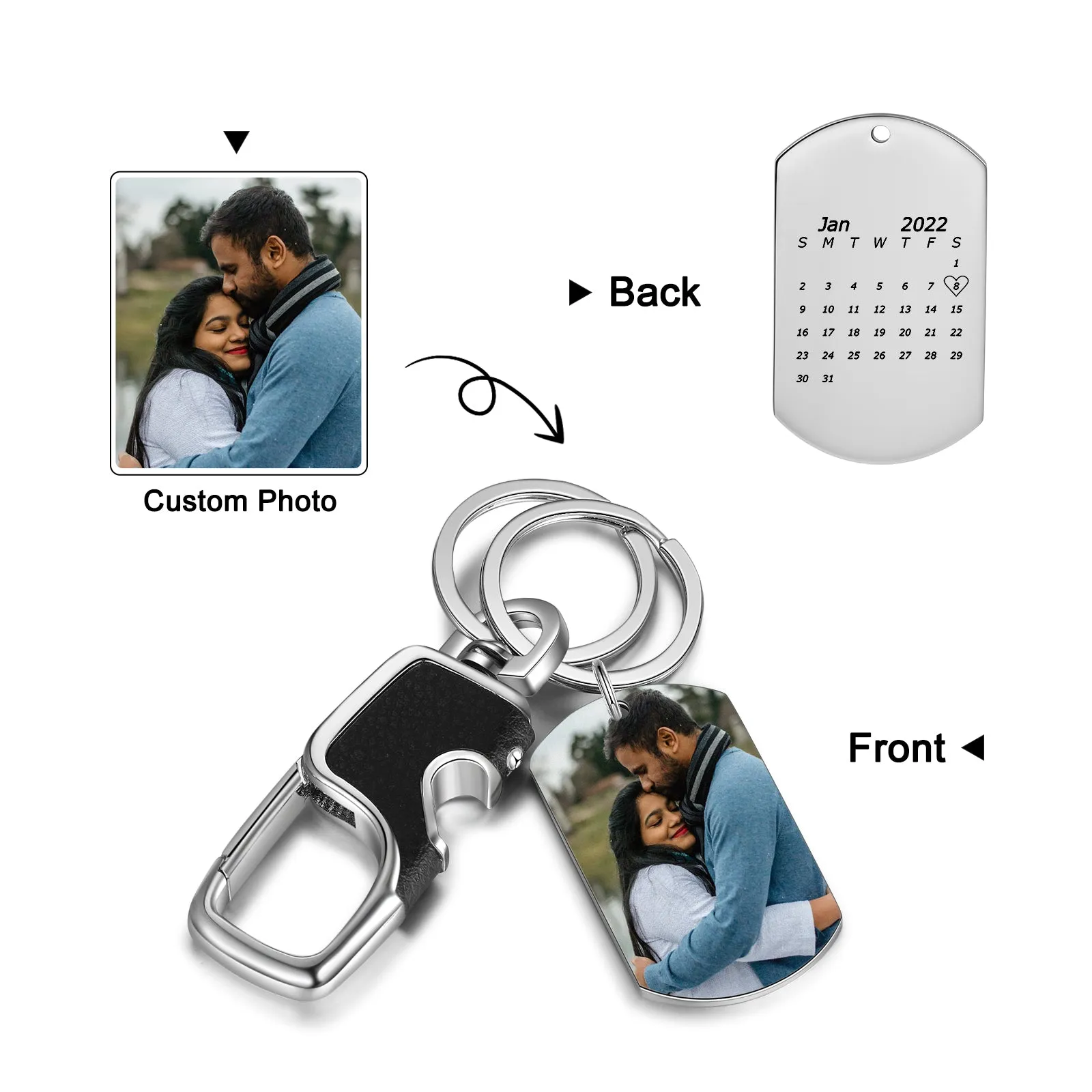 Personalized Photo and Date Keychain With Light and Bottle Opener