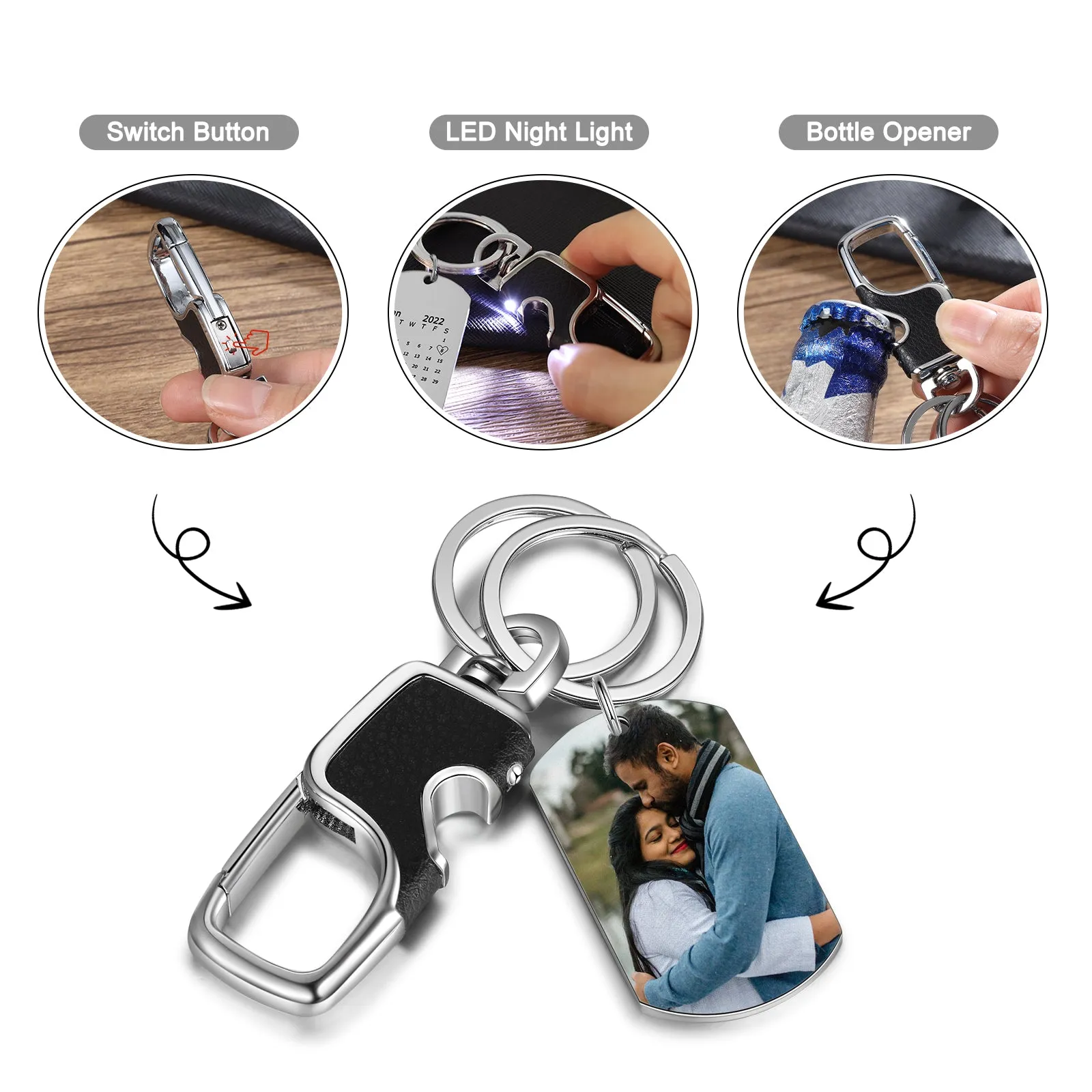 Personalized Photo and Date Keychain With Light and Bottle Opener