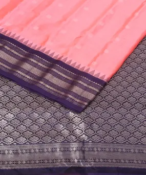 Pink dark blue handwoven gadwal silk saree