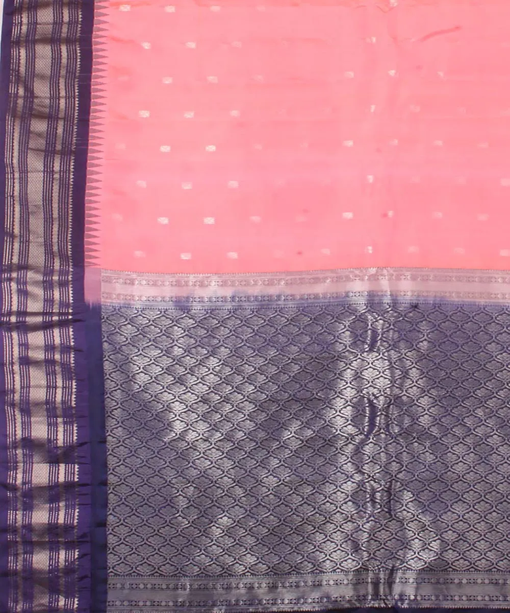 Pink dark blue handwoven gadwal silk saree