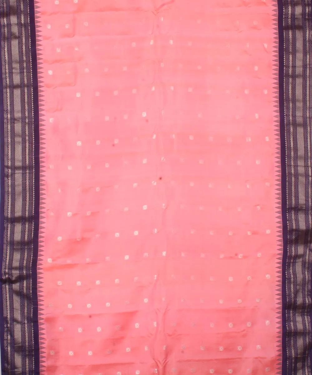 Pink dark blue handwoven gadwal silk saree