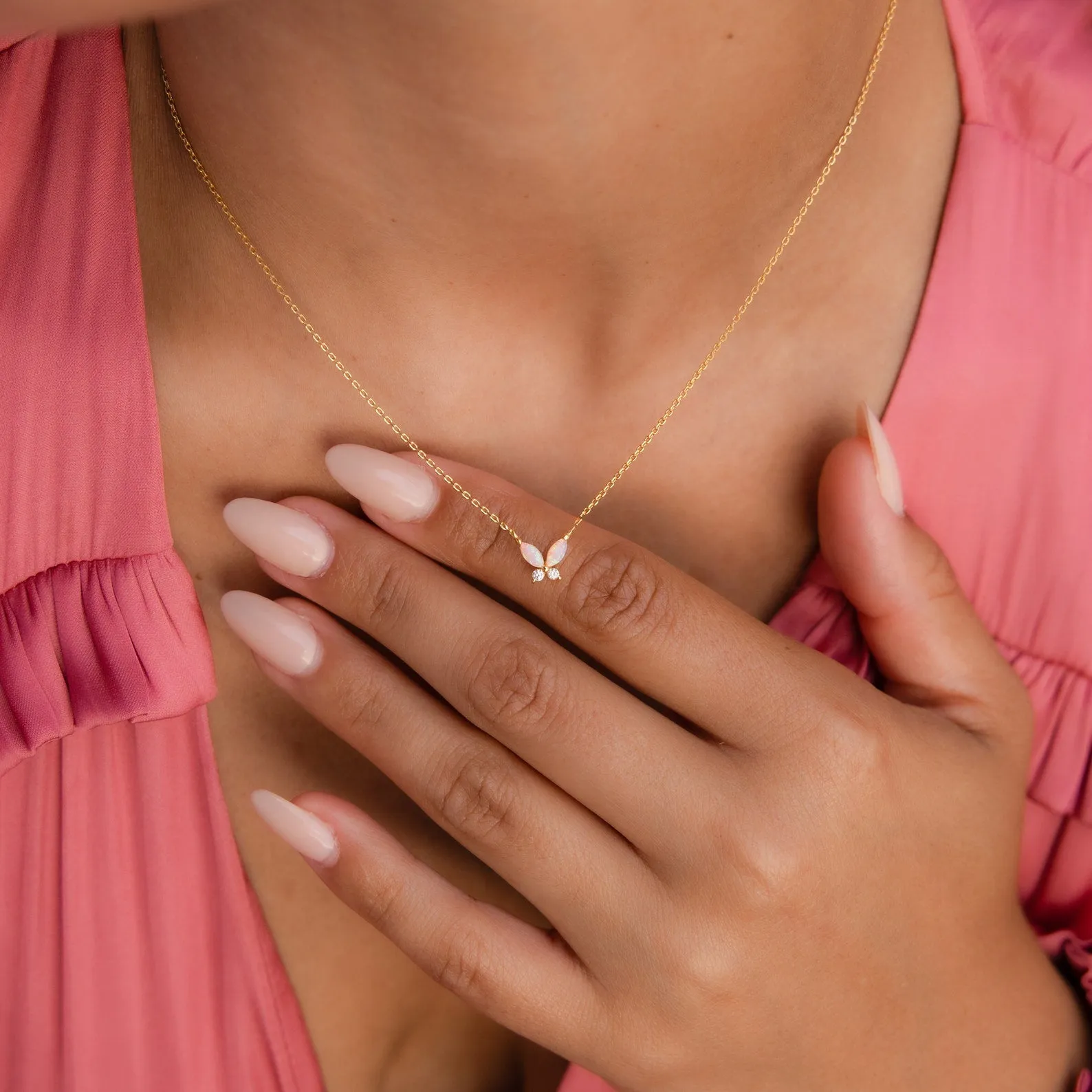 Pink Opal Butterfly Necklace