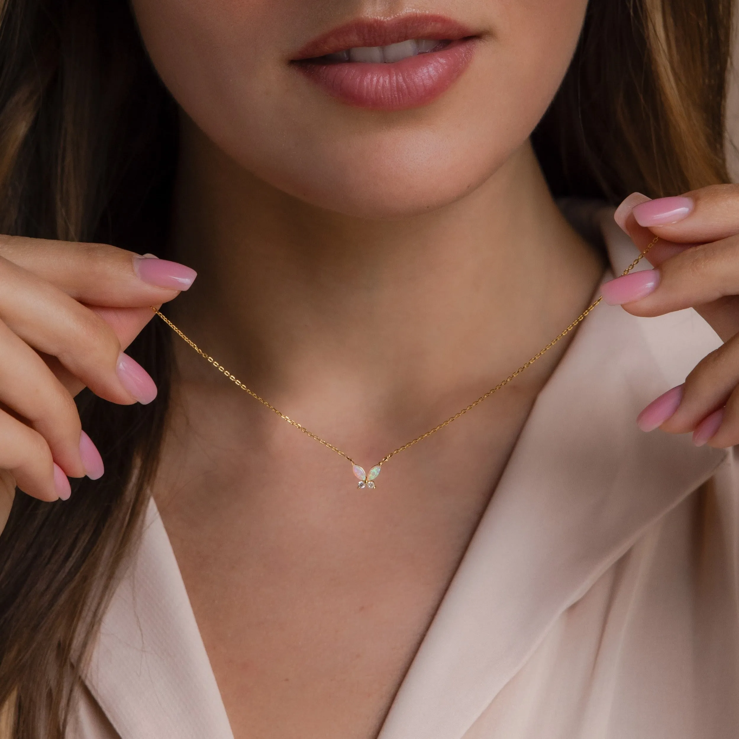 Pink Opal Butterfly Necklace