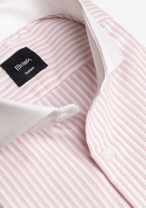 Pink Tan Stripes Shirt - White Extreme Collar