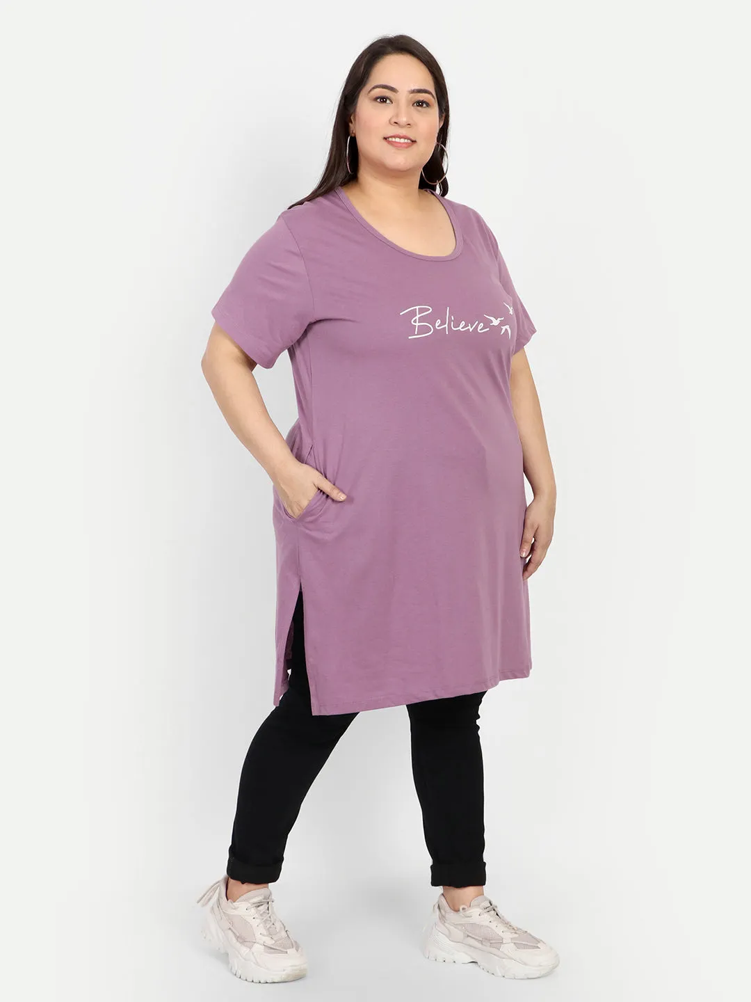 Plus Size Long T-shirts For Women - Half Sleeve - Pack of 2 (Lemon &Lavender)