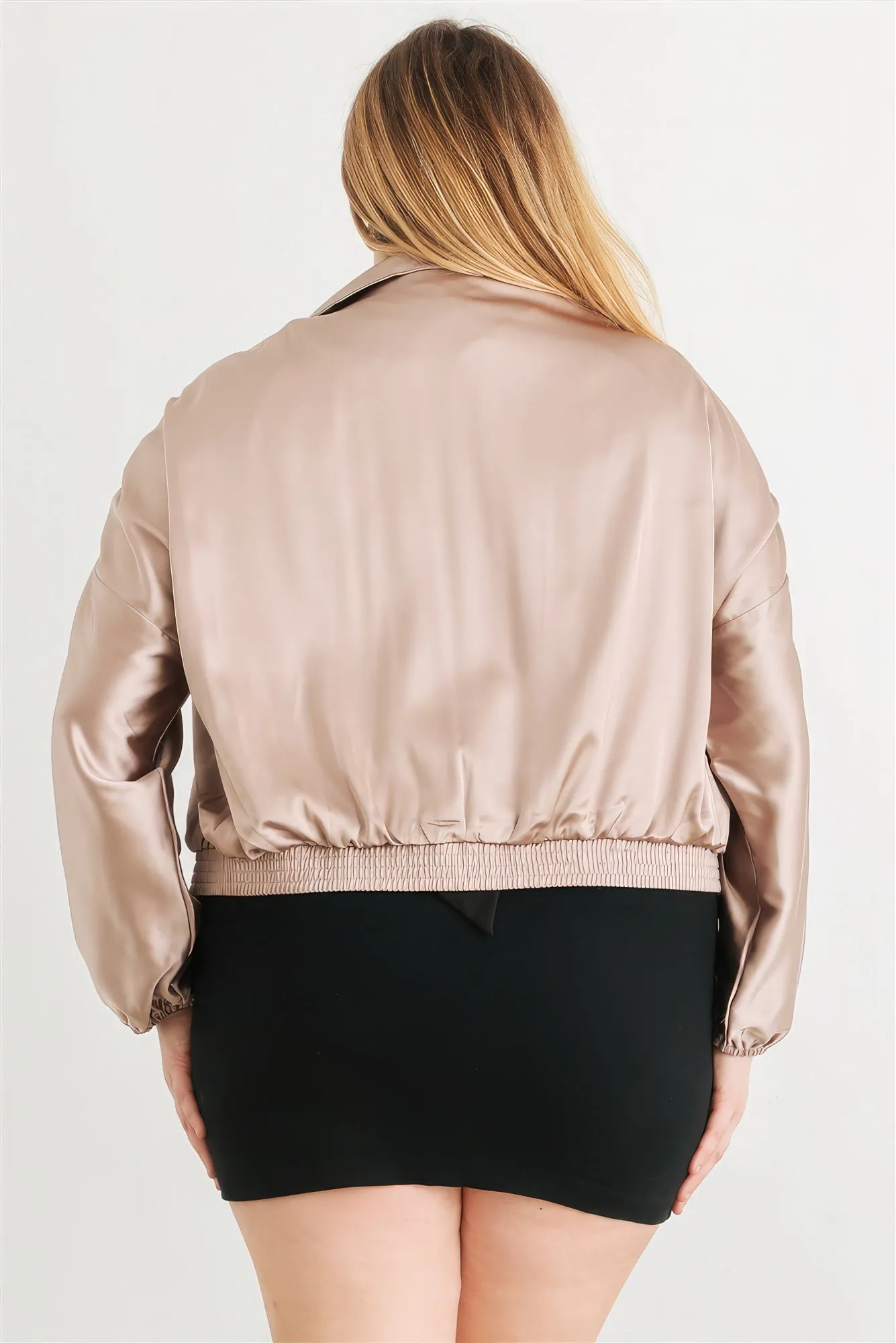 Plus Size Satin Ruched Bomber Jacket