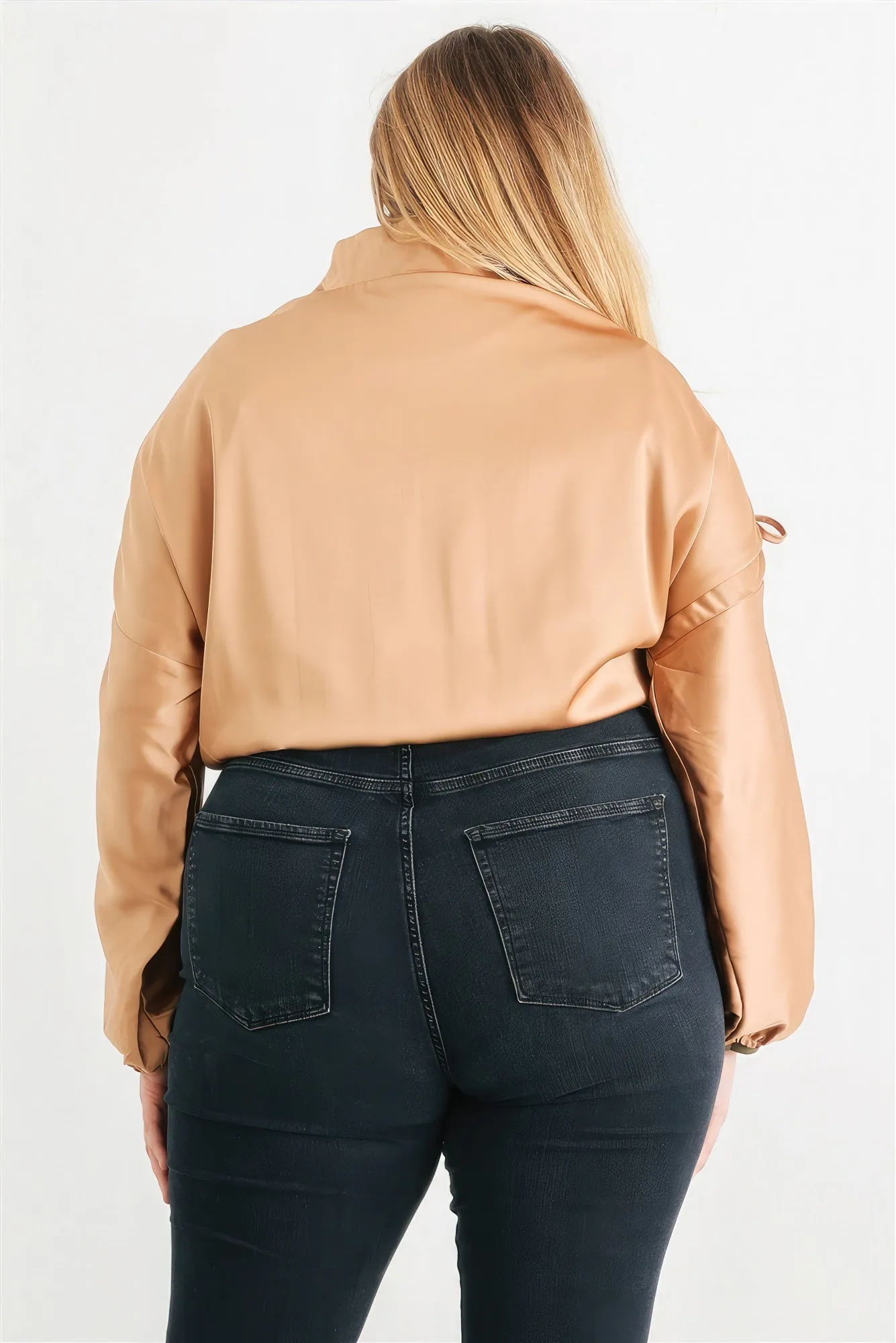 Plus Size Satin Ruched Bomber Jacket