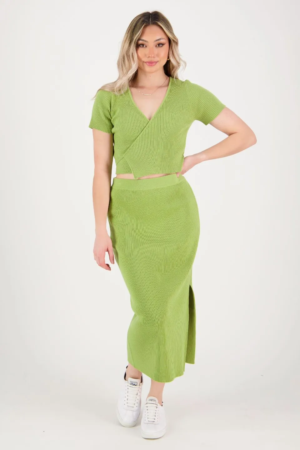 Possibility Green Rib Knit Skirt