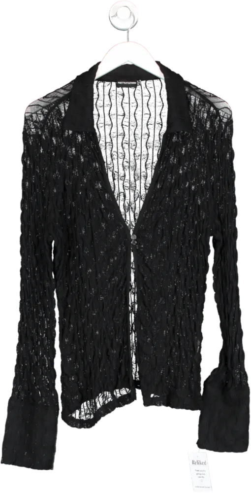 PrettyLittleThing Black Mesh Long Sleeve Shirt UK 20