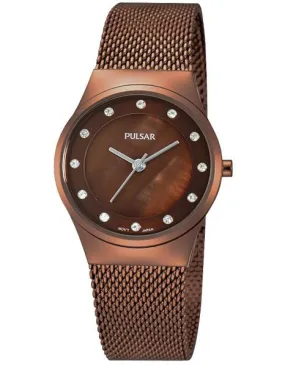 Pulsar Ladies Easy Style Collection Watch - 12 Swarovski Crystals - Brown MOP