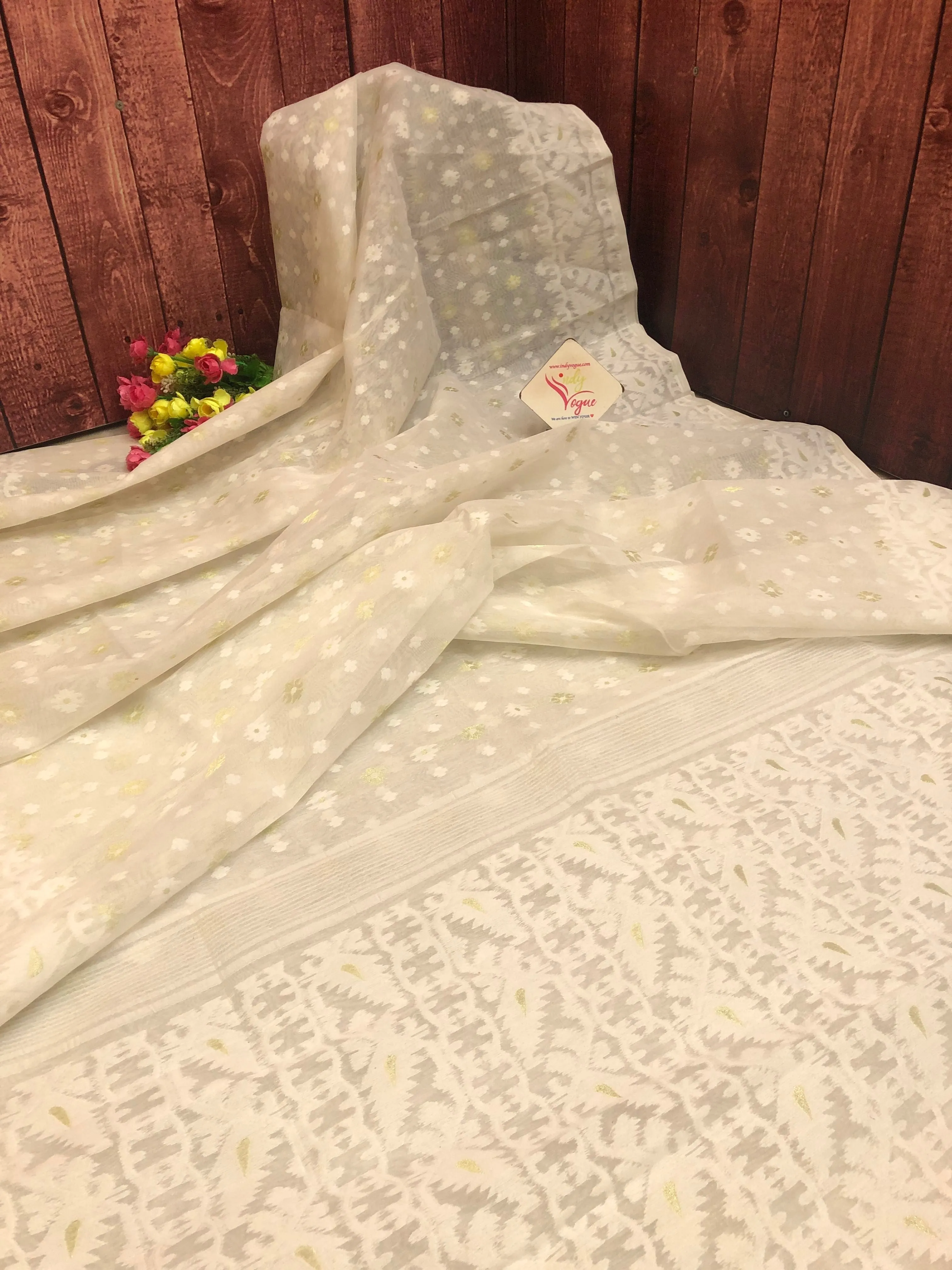 Pure Milk White Color Jamdani Saree