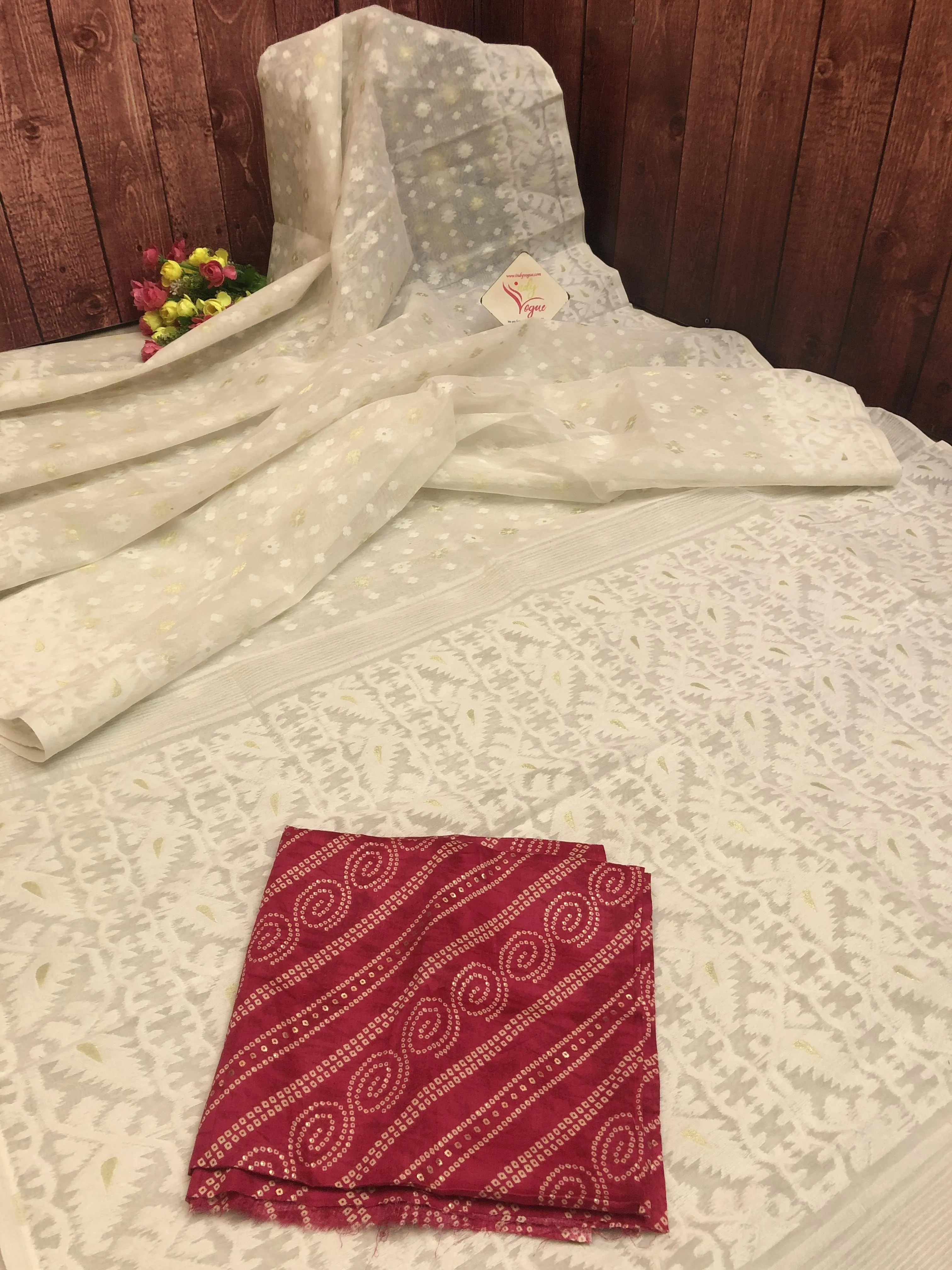 Pure Milk White Color Jamdani Saree